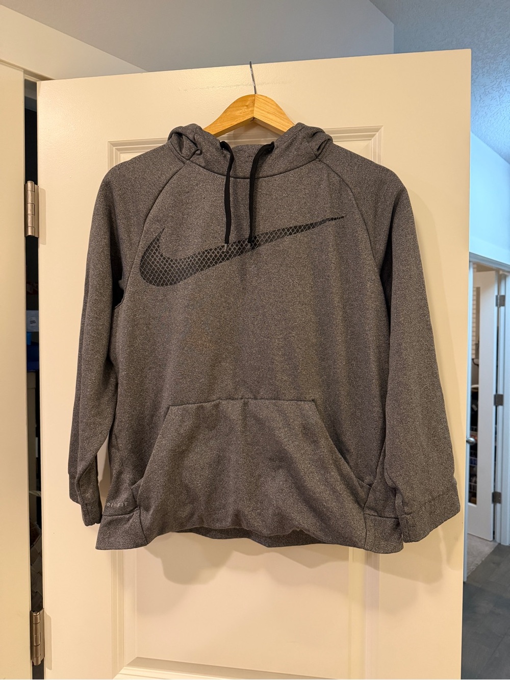 Nike Women’s Dark Gray Heather Hoodie with Black Swoosh